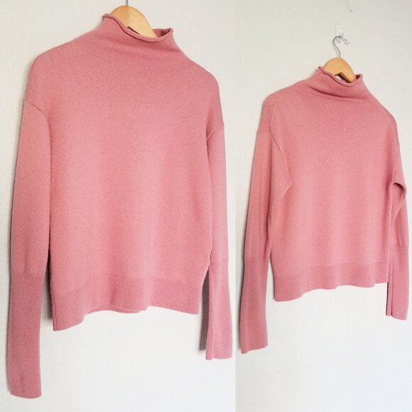 Aritzia Wilfred Cyprie Sweater M 100% Merino Wool Mockneck Jumper Pink Cozy $138 - Picture 12 of 14